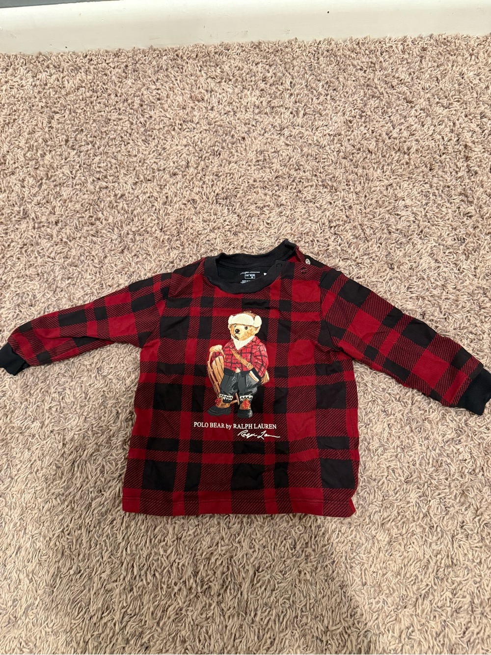 Ralph Lauren Baby Polo Bear Buffalo Plaid Shirt & Jogger Set